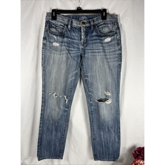 LOFT Denim - Ann Taylor LOFT Jeans Womens 0 Blue Boyfriend Button Fly‎ Distressed 25/0